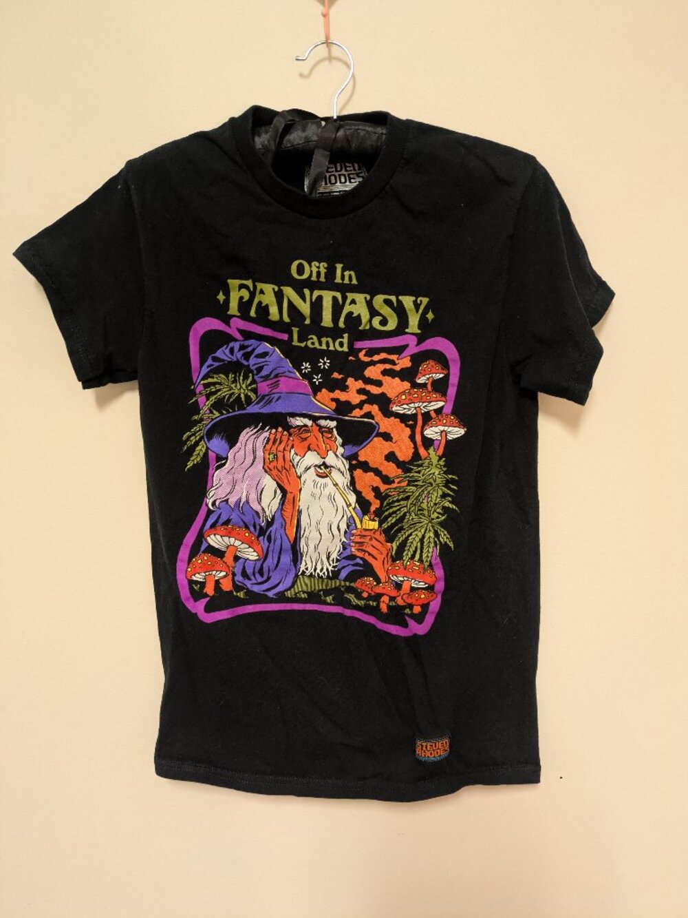 steven rhodes t shirt unisex size small black off in fantasy land trippy wizard